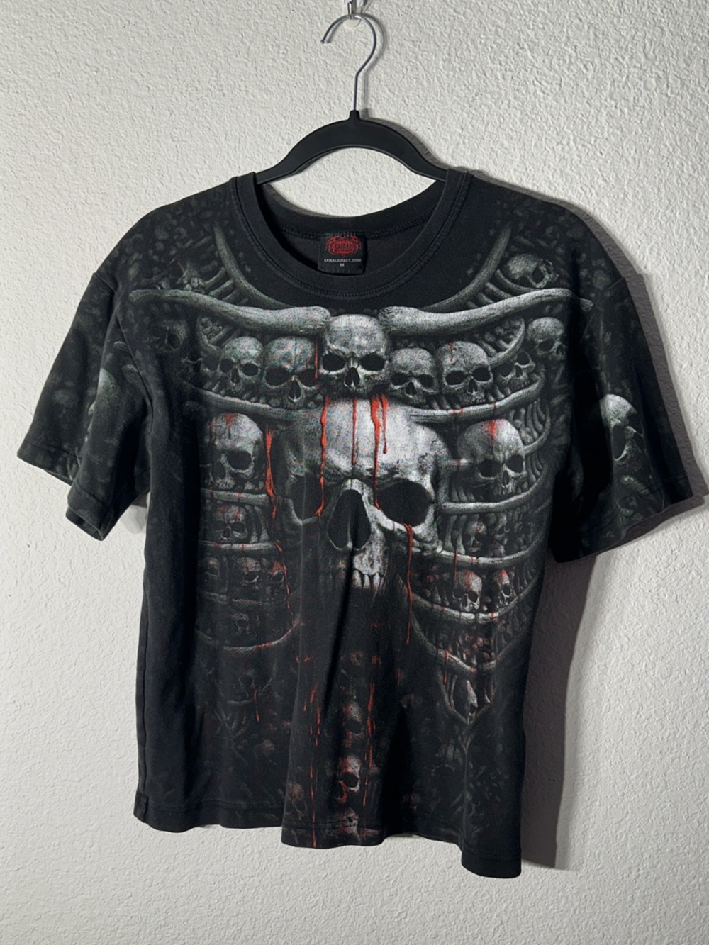 Vintage Spiral Direct Skull Ribcage Blood Graphic T Shirt Mens Medium Goth Metal